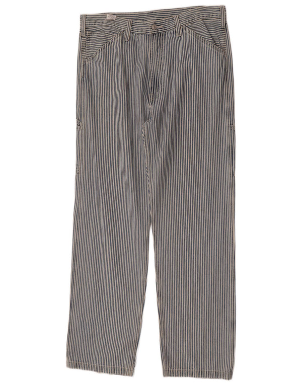 Calça masculina reta casual Levi's W34 L34 algodão listrado azul