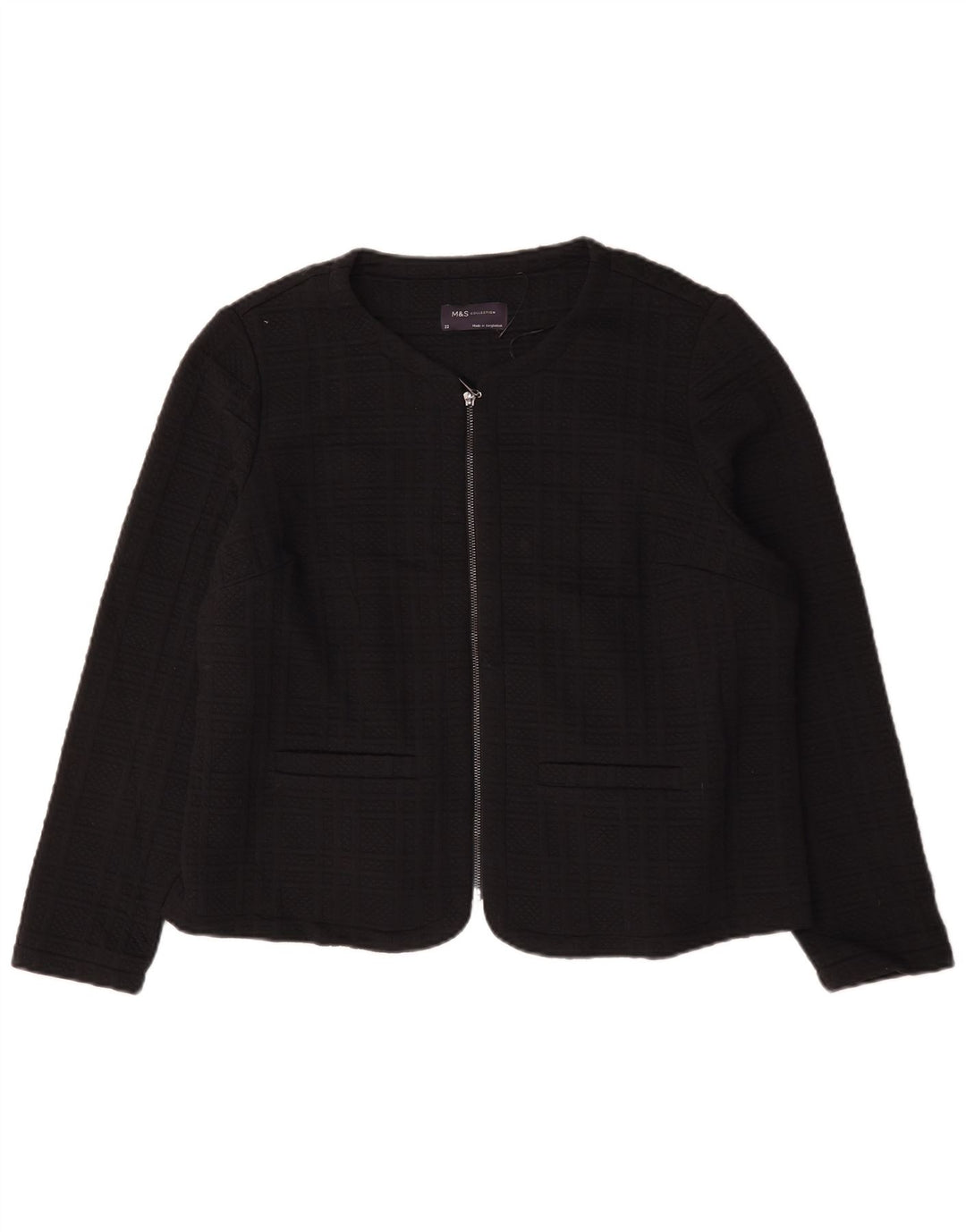 Jaqueta blazer feminina Marks & Spencer com zíper completo Reino Unido 22 3XL preto xadrez