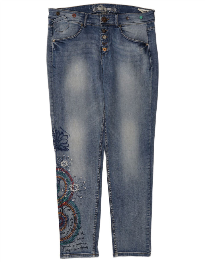 Desigual Jeans feminino gráfico slim W32 L30 azul floral