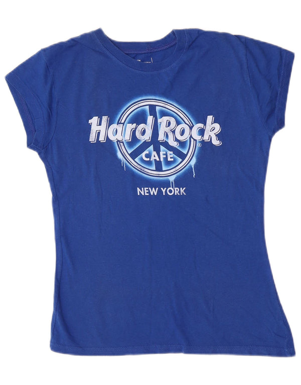 Camiseta feminina Hard Rock Cafe New York Graphic Top Reino Unido 12 algodão azul médio