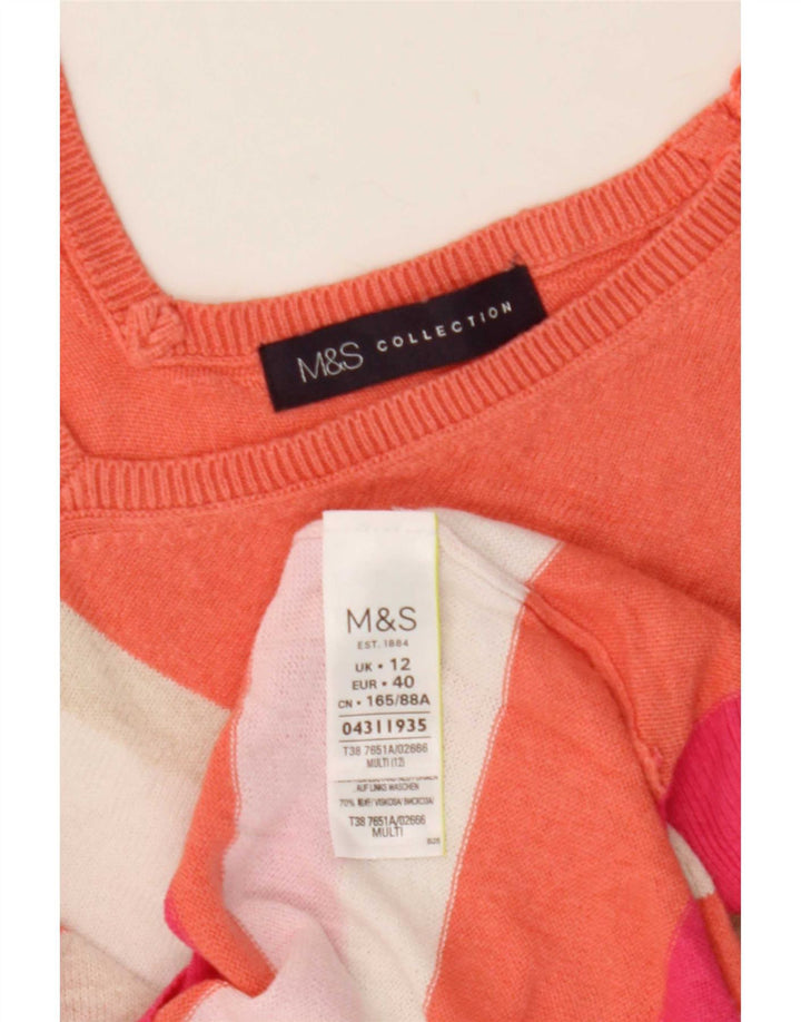 Suéter feminino Marks & Spencer com decote em V Reino Unido 12 médio multicolorido