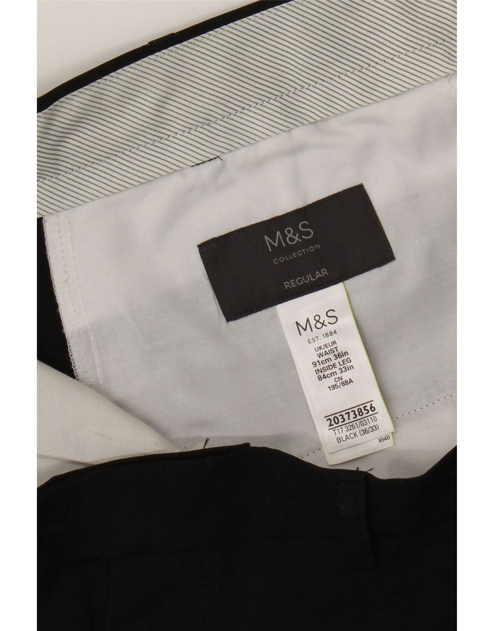 Calça masculina de ajuste regular Marks & Spencer W36 L31 poliéster preto