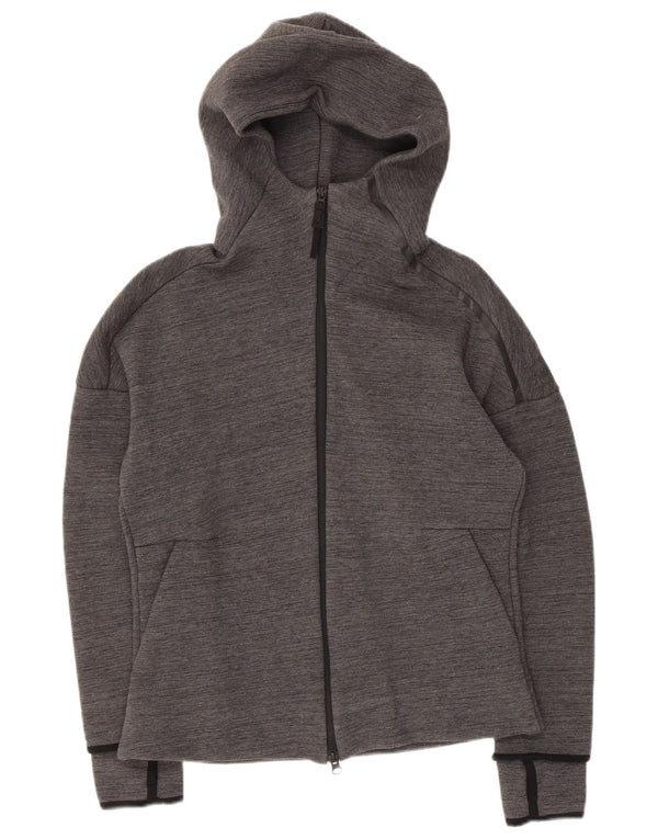 Adidas Womens Zip Hoodie Sweater UK 12/14 Medium Grey Pinstripe