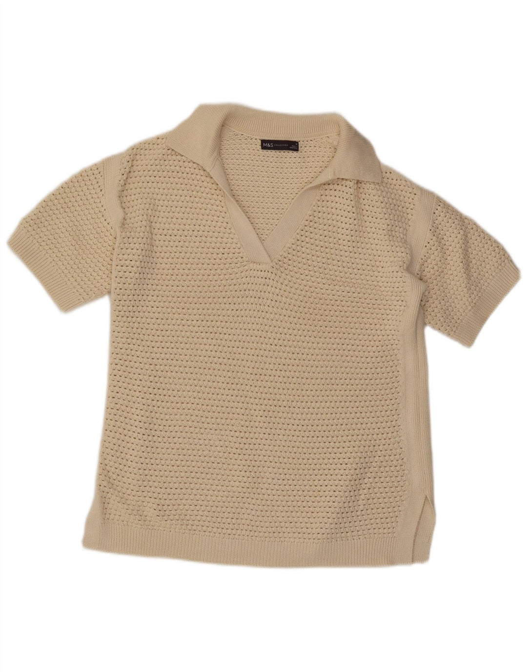 Suéter feminino Marks & Spencer de manga curta com gola polo Reino Unido 14 Médio B