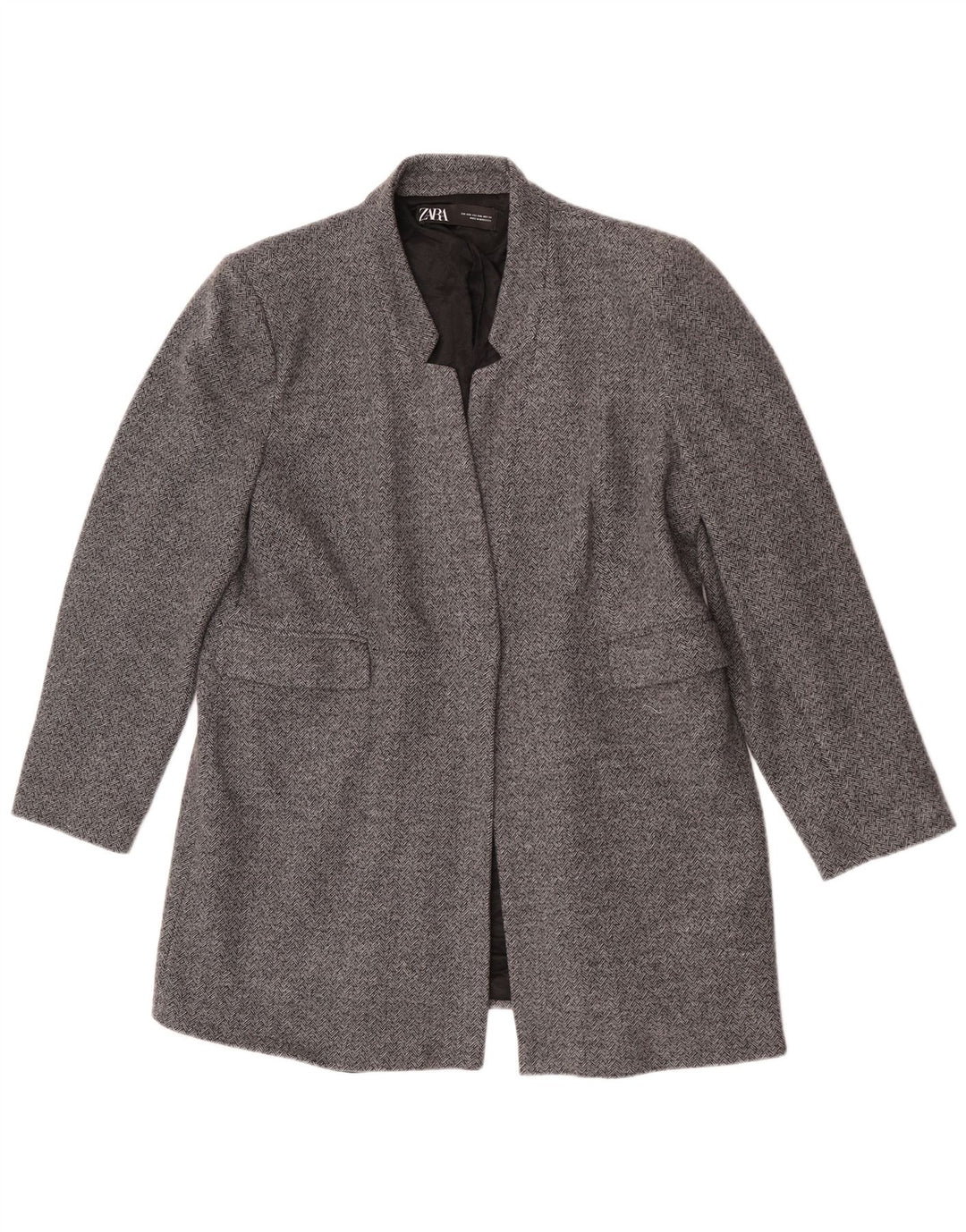 Zara Womens Open Blazer Jacket UK 20 2XL cinza espinha de peixe algodão