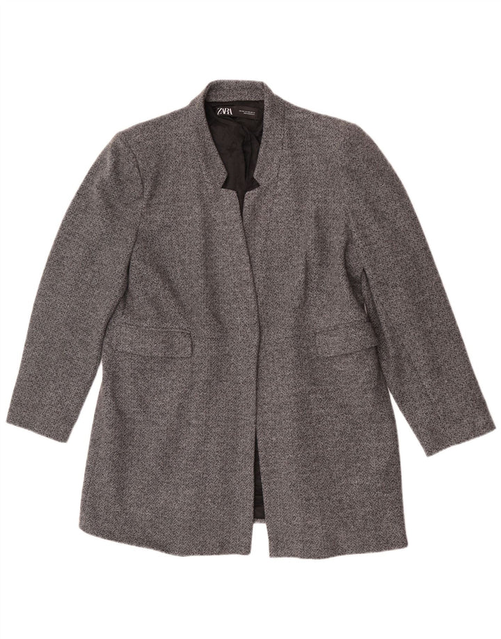 Zara Womens Open Blazer Jacket UK 20 2XL cinza espinha de peixe algodão