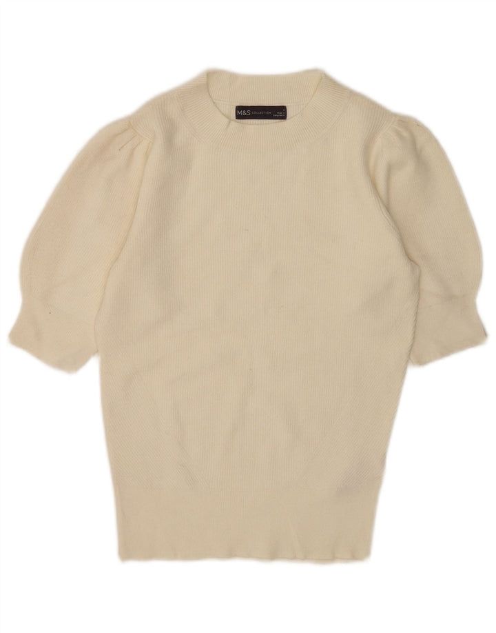 Suéter feminino Marks & Spencer com gola redonda Reino Unido 8 pequeno off white