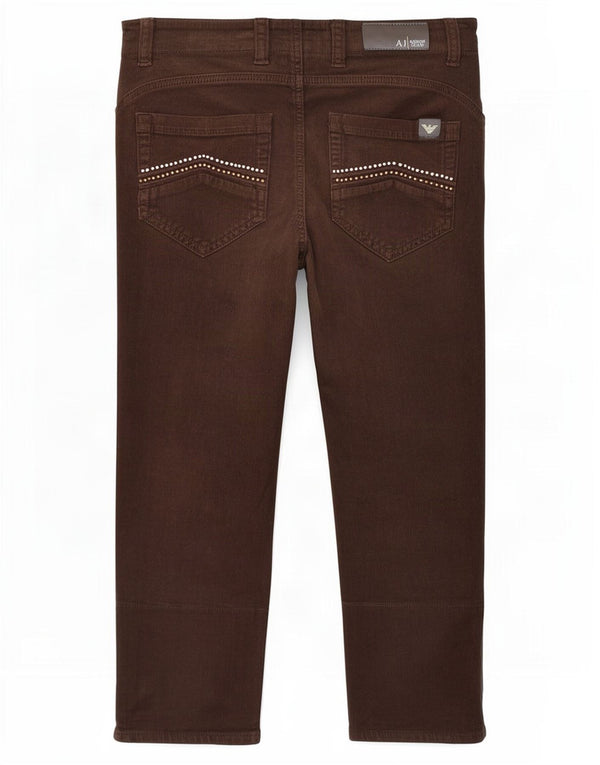 Calça feminina capri de veludo Armani W27 L20 algodão marrom
