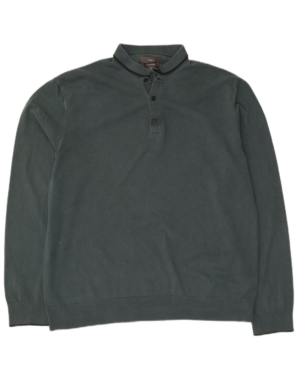 Suéter masculino Marks & Spencer com gola polo XL algodão verde