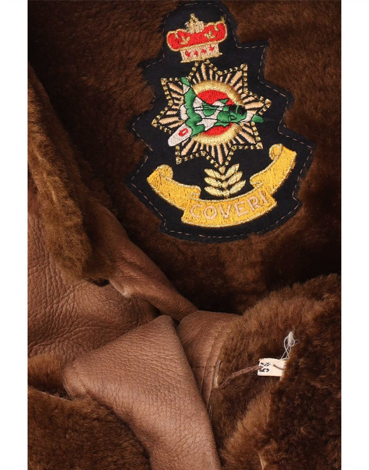 Sobretudo masculino Coveri com capuz de shearling EU 54 2XL couro marrom