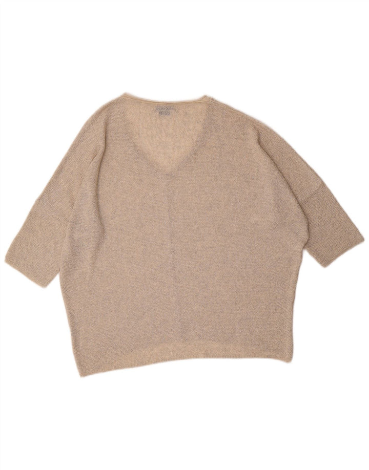ZARA Suéter masculino oversized de manga curta com decote em V pequeno bege