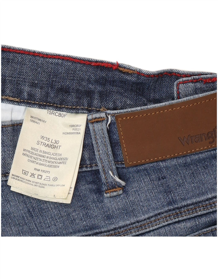 Wrangler Mens Straight Jeans W35 L30 Azul Algodão