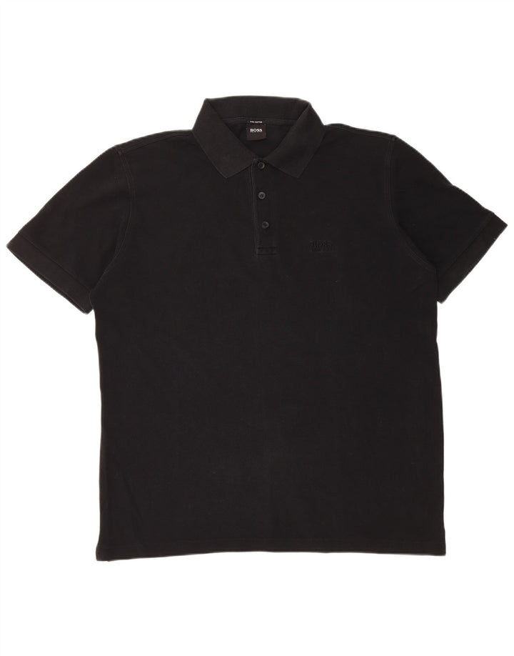 Camisa polo masculina Hugo Boss grande algodão preto
