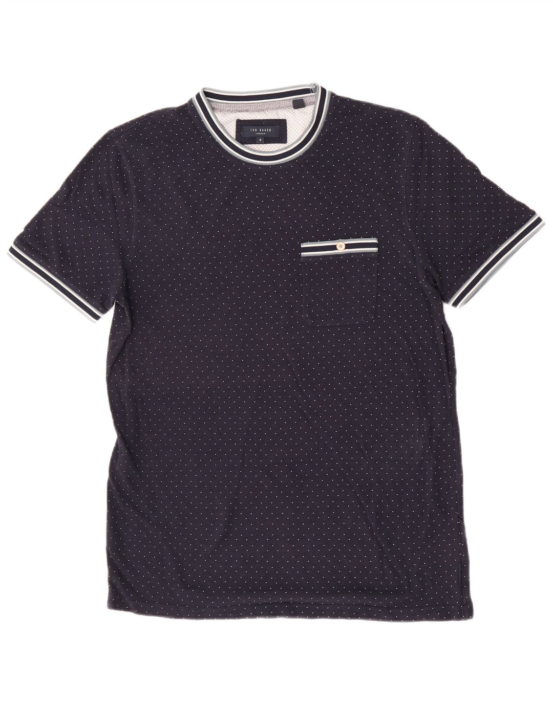 Camiseta masculina Ted Baker tamanho superior 3 médio azul marinho manchado modal