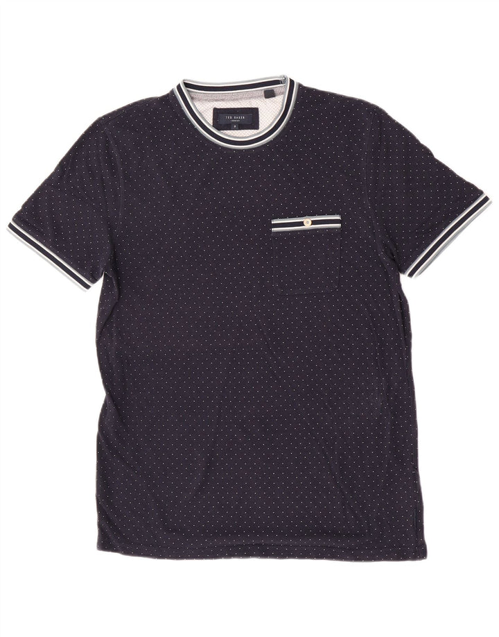 Camiseta masculina Ted Baker tamanho superior 3 médio azul marinho manchado modal