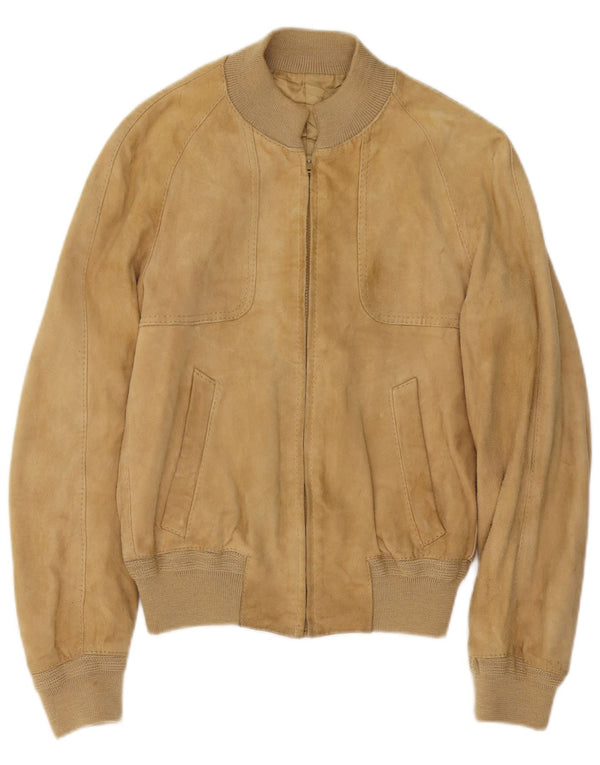 Jaqueta bomber masculina vintage de camurça IT 48 couro bege médio