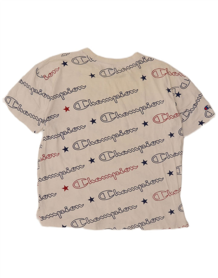 Camiseta feminina estampada grande Champion UK 10 pequena branca