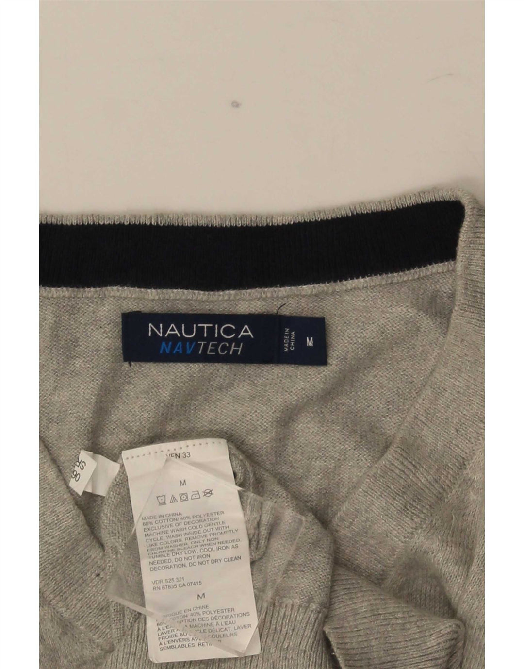 Suéter masculino Nautica com gola V e algodão cinza médio