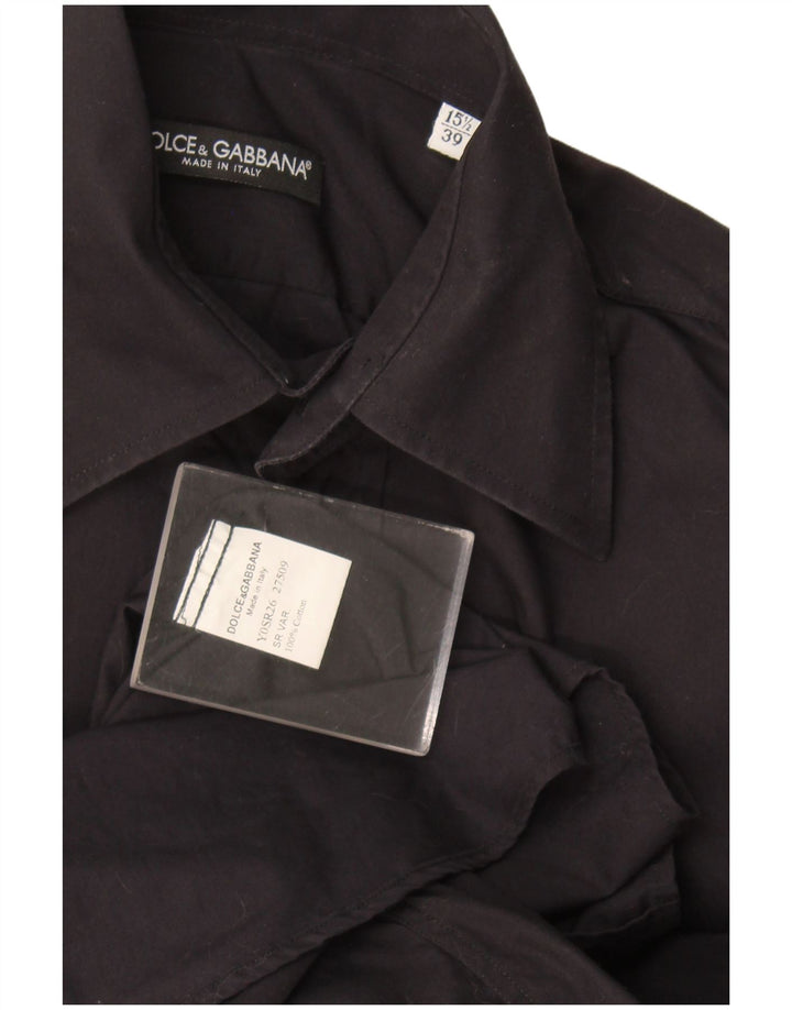Camisa masculina Dolce & Gabbana tamanho 39 15 1/2 algodão preto médio