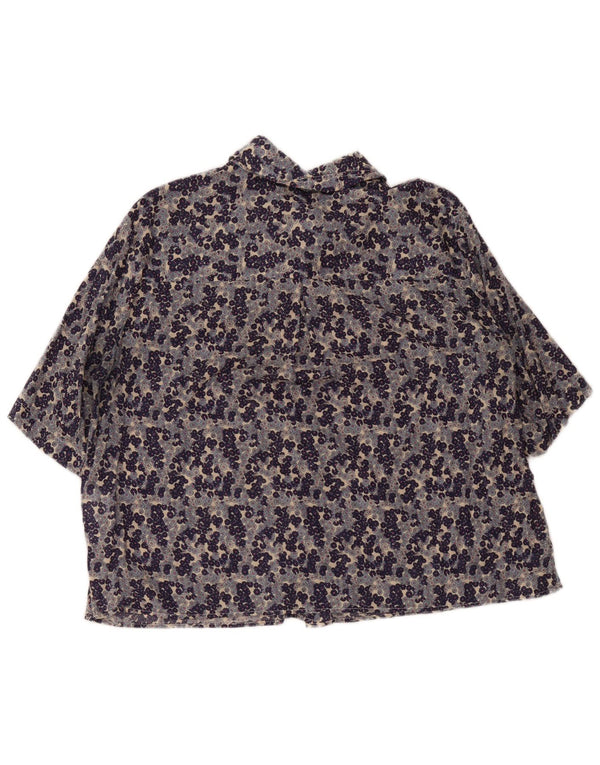 Camisa feminina de manga curta Benetton UK 18 XL azul marinho algodão floral