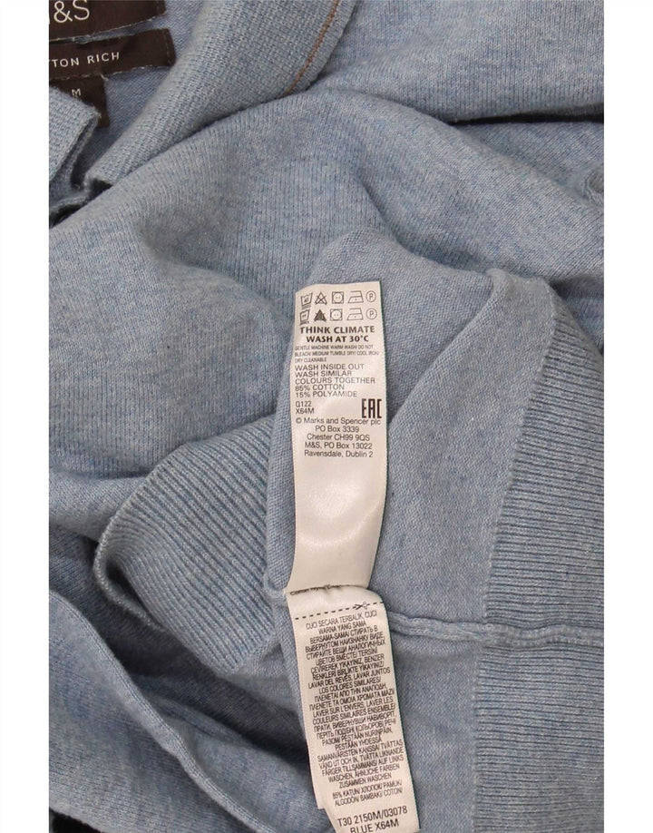 Suéter masculino Marks & Spencer com gola polo e algodão azul médio