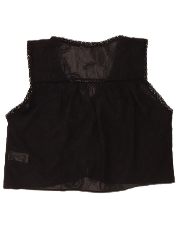 Zara Top feminino sem mangas transparente UK 10 pequeno preto floral