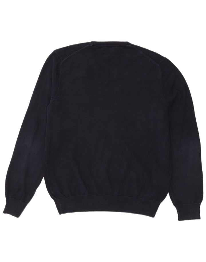Suéter masculino Marks & Spencer com decote em V grande algodão azul marinho