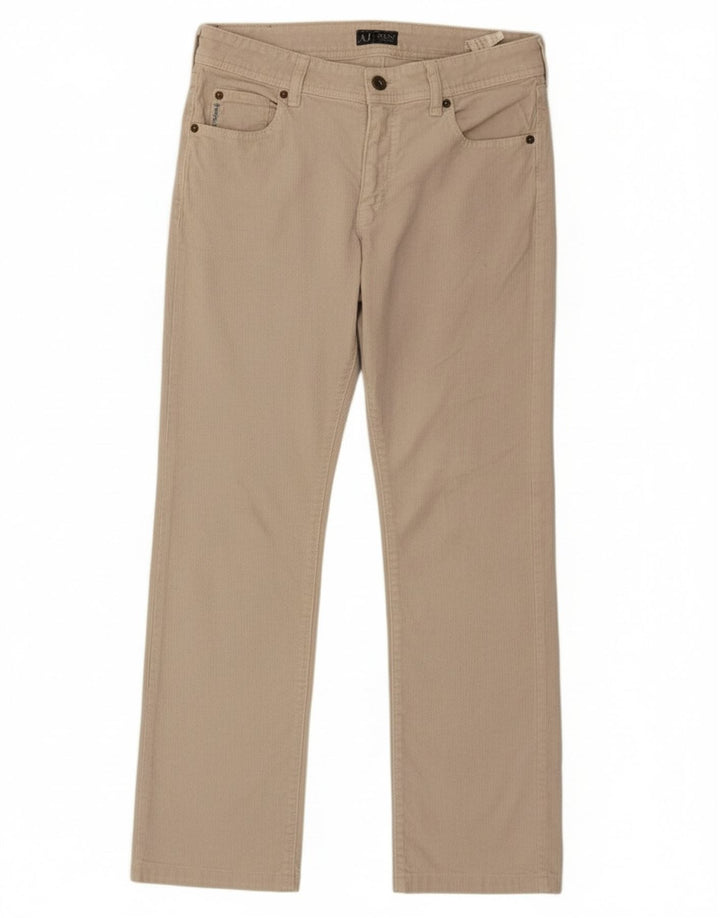 Calça feminina reta de veludo ARMANI W29 L26 algodão bege