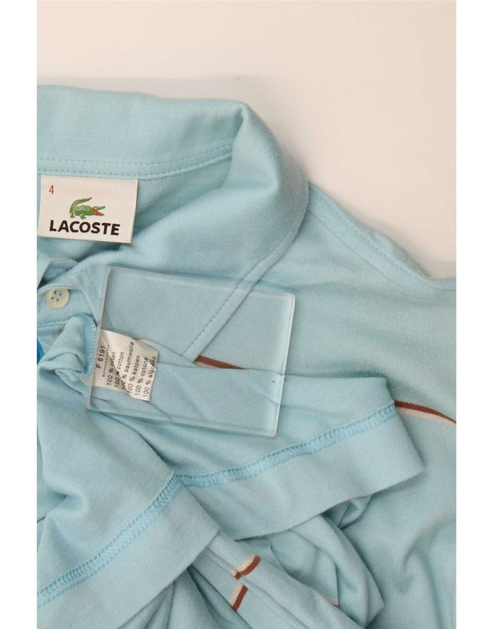Camisa polo masculina Lacoste tamanho 4 algodão listrado azul médio