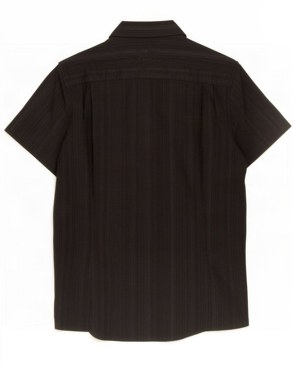 Gritar! Manga curta masculina Camisa algodão listrado preto médio