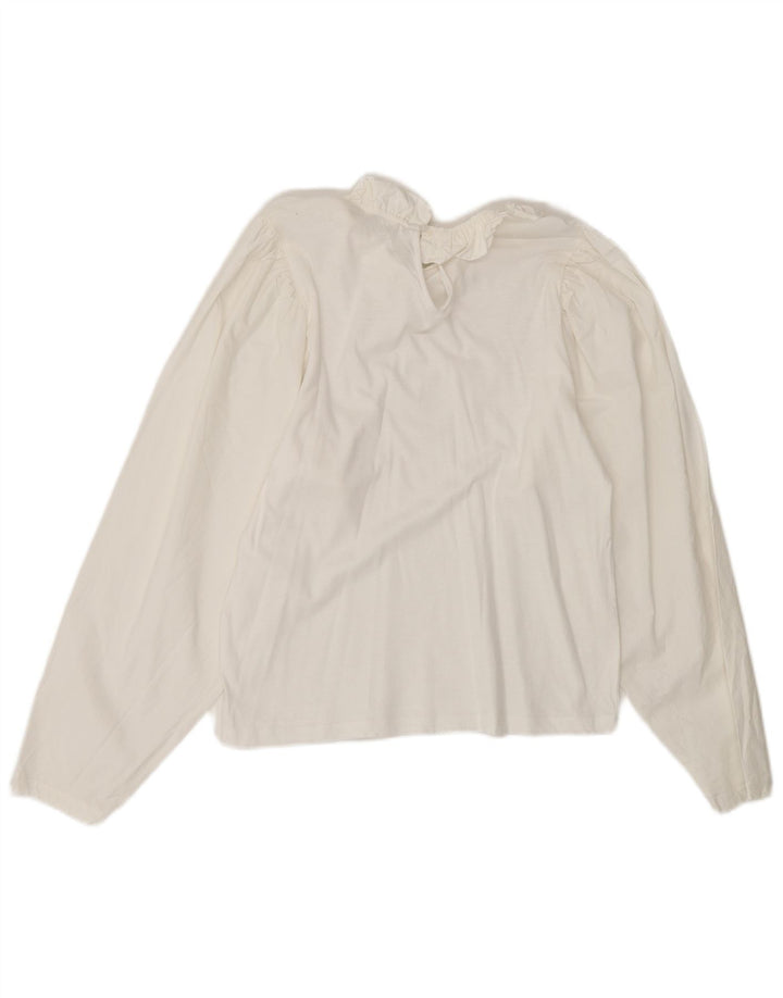 Blusa feminina vintage de manga comprida UK 10 pequena branca