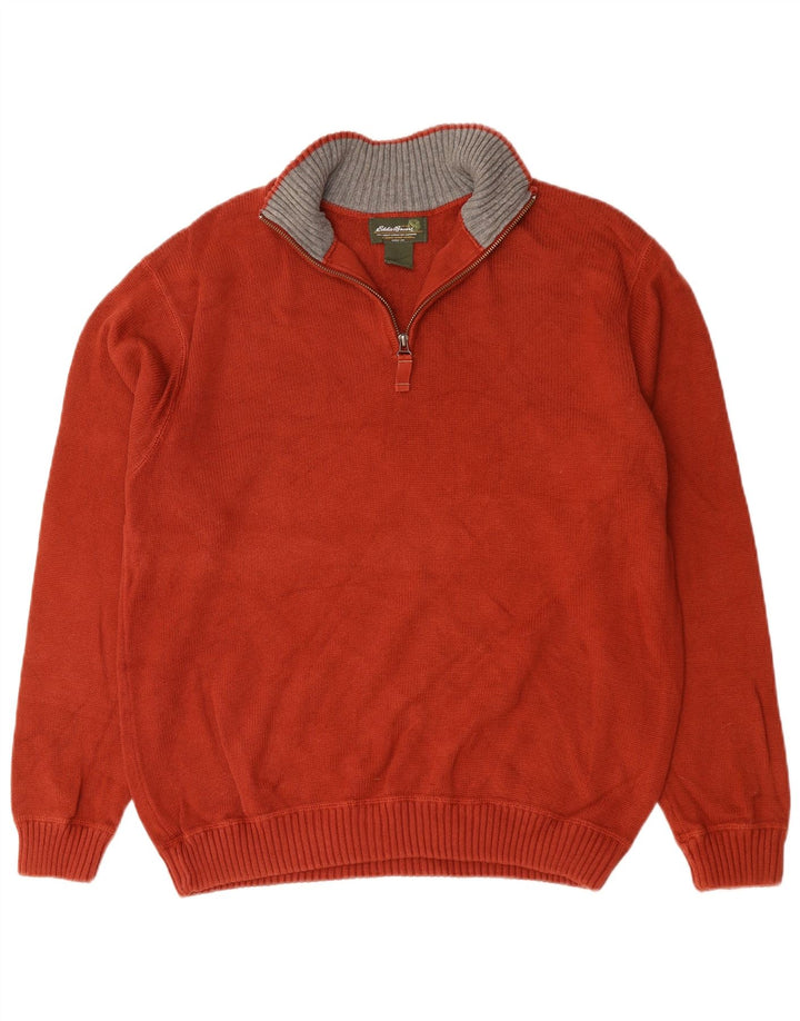 Suéter masculino EDDIE BAUER com zíper e gola alta de algodão vermelho