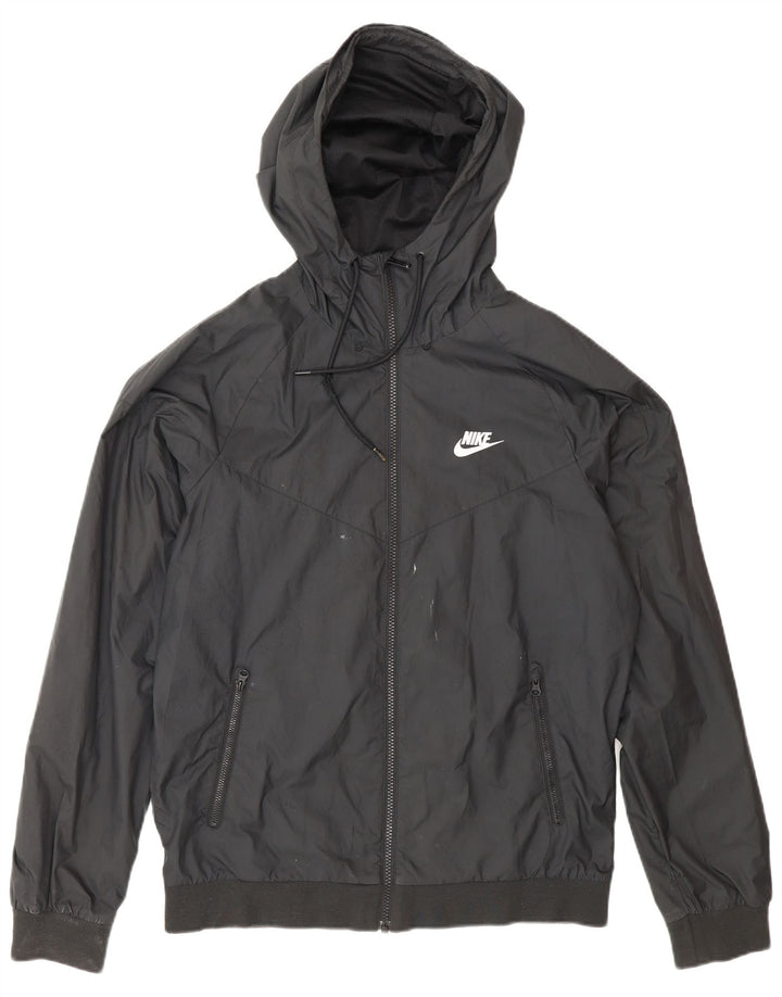 Jaqueta de chuva masculina Nike com capuz UK 36 poliéster preto pequeno