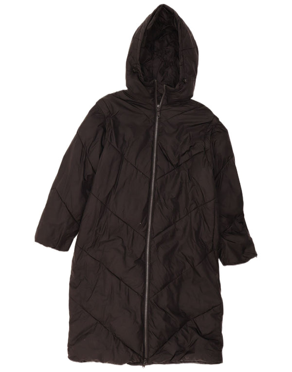 Casaco acolchoado com capuz feminino Zara UK 14 poliéster preto médio