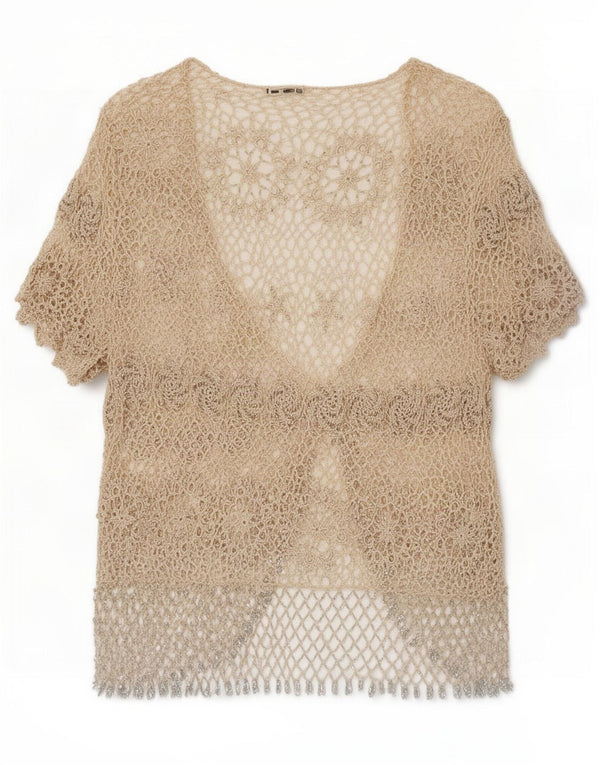 Top cardigã feminino de crochê Marks & Spencer UK 12 médio bege floral