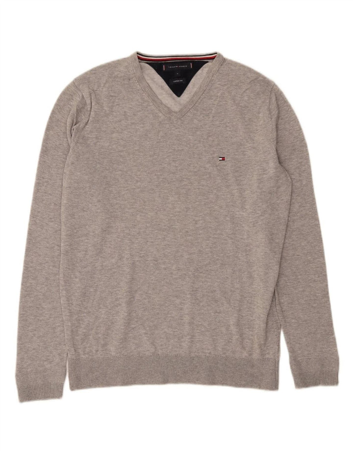 Suéter masculino TOMMY HILFIGER com decote em V cinza médio