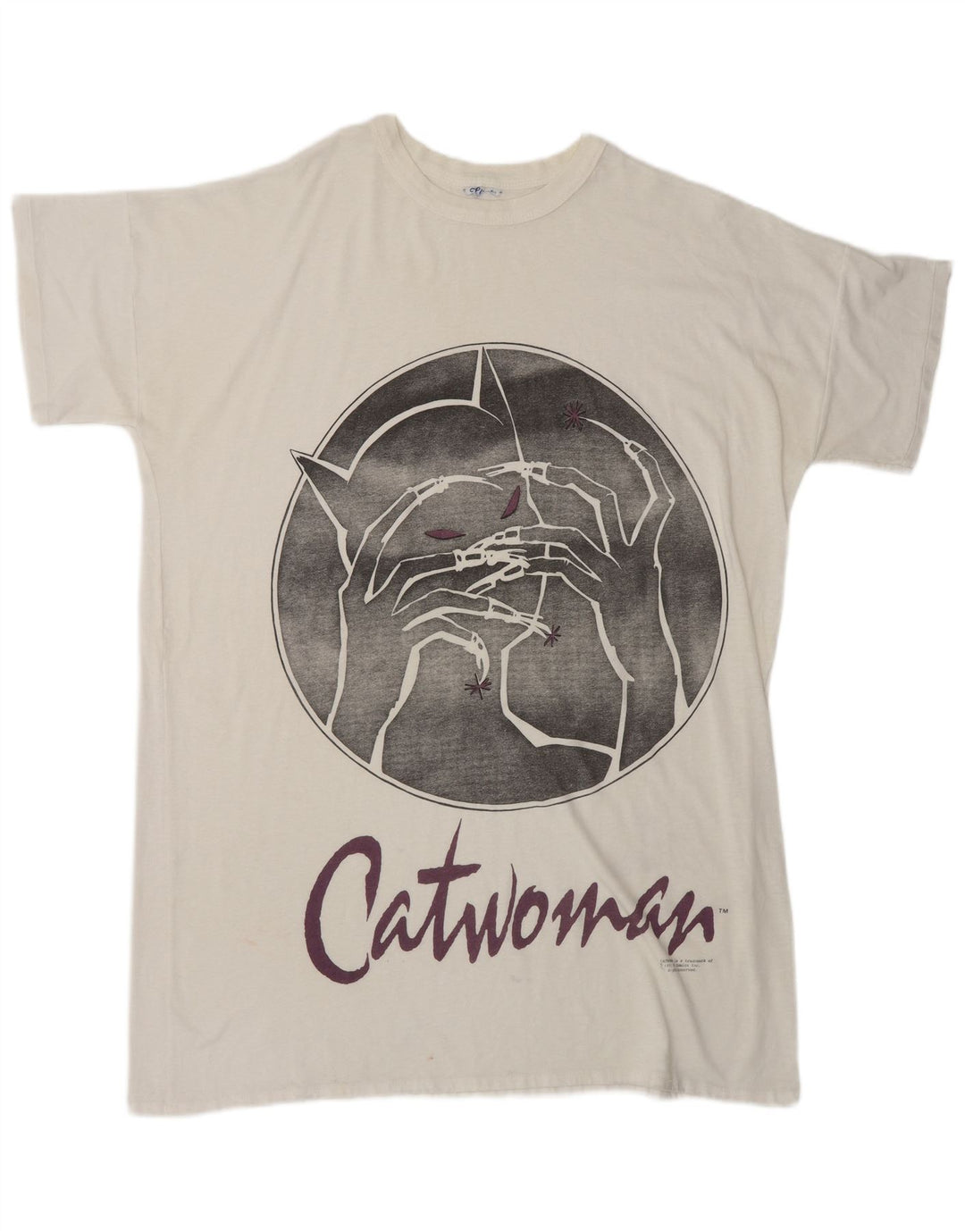 Camiseta masculina vintage 1991 DC Comics Catwoman gráfica top grande branco