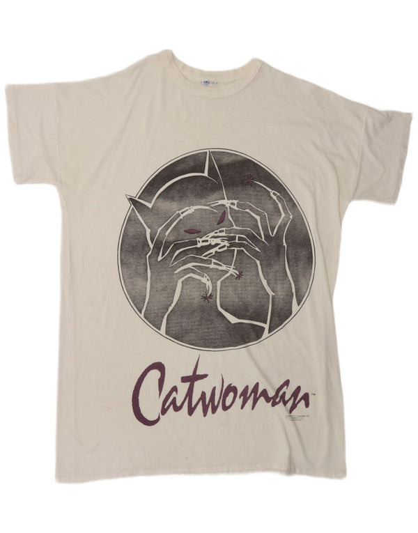 Camiseta masculina vintage 1991 DC Comics Catwoman gráfica top grande branco