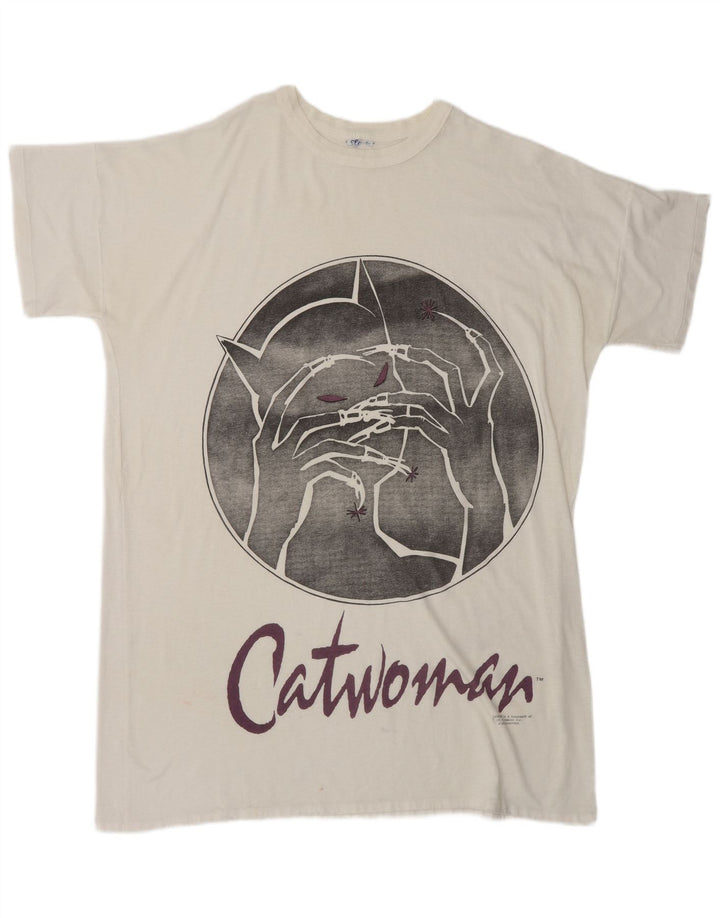 Camiseta masculina vintage 1991 DC Comics Catwoman gráfica top grande branco