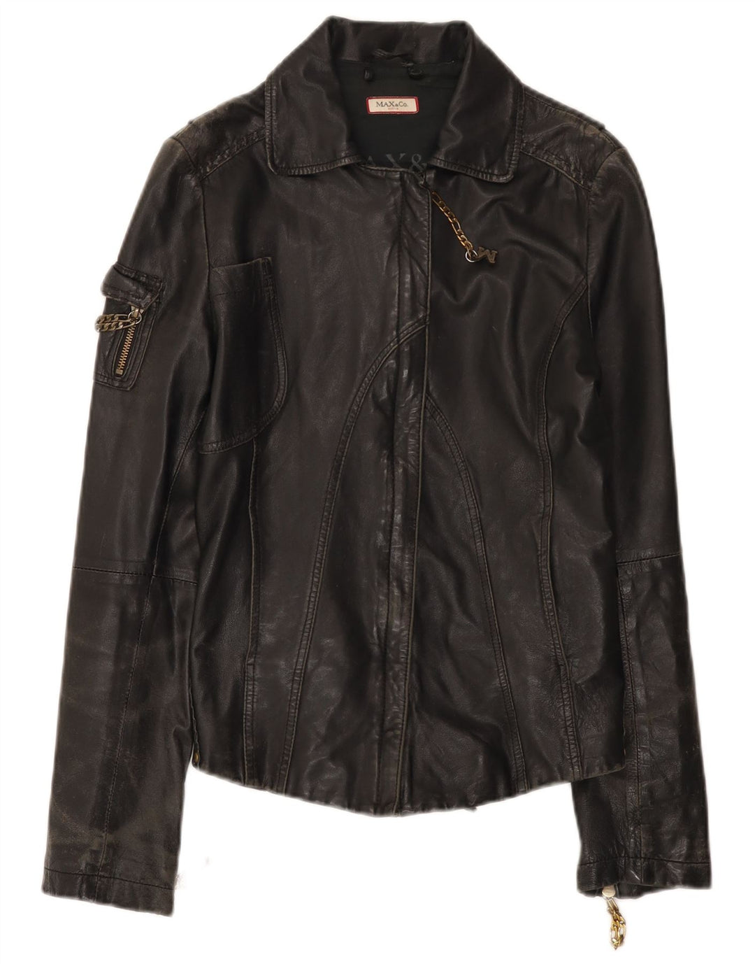 Jaqueta de couro feminina Max & Co. UK 12 cinza médio
