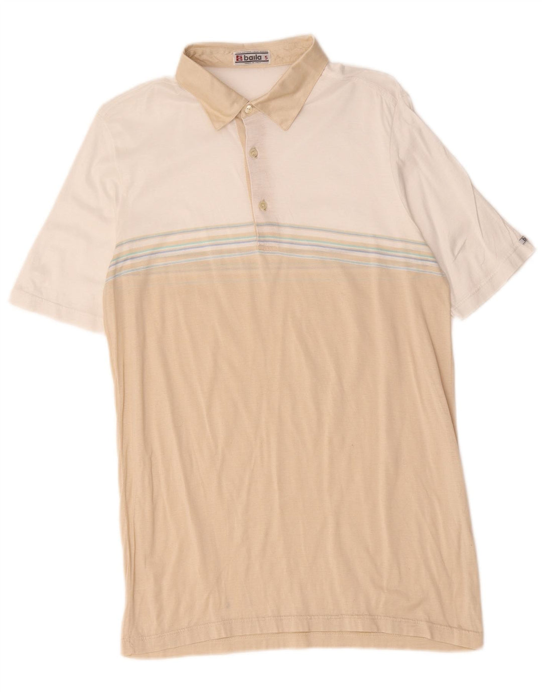 Camisa polo masculina Baila pequena bege algodão colorblock