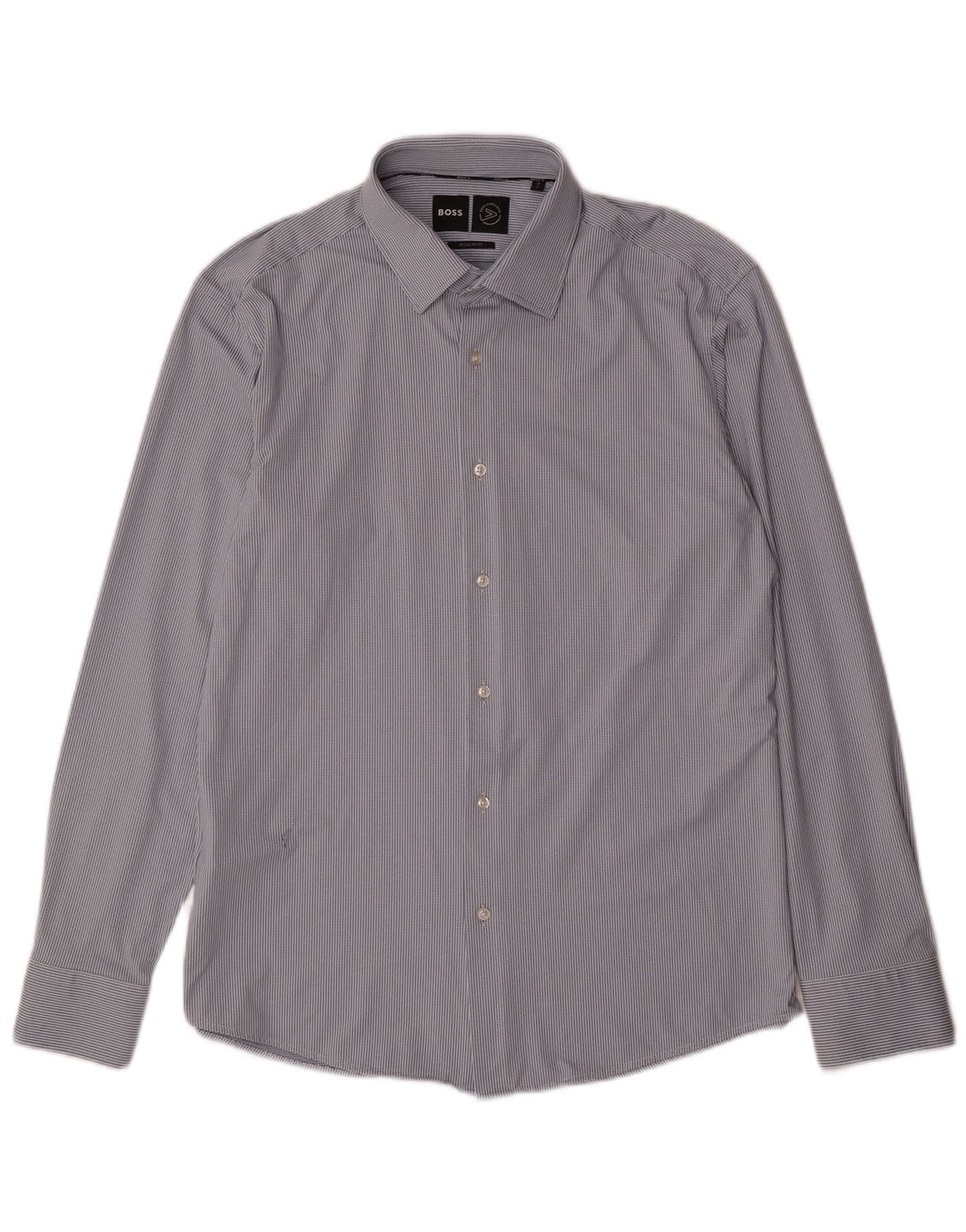 Camisa masculina Hugo Boss Regular Fit tamanho 41 16 grande poliamida manchada azul