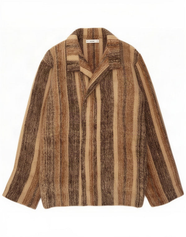 Vintage Mens Open Blazer Jacket UK 40 Large Brown Striped