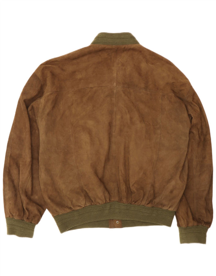 Jaqueta bomber masculina vintage de camurça IT 50 couro marrom grande