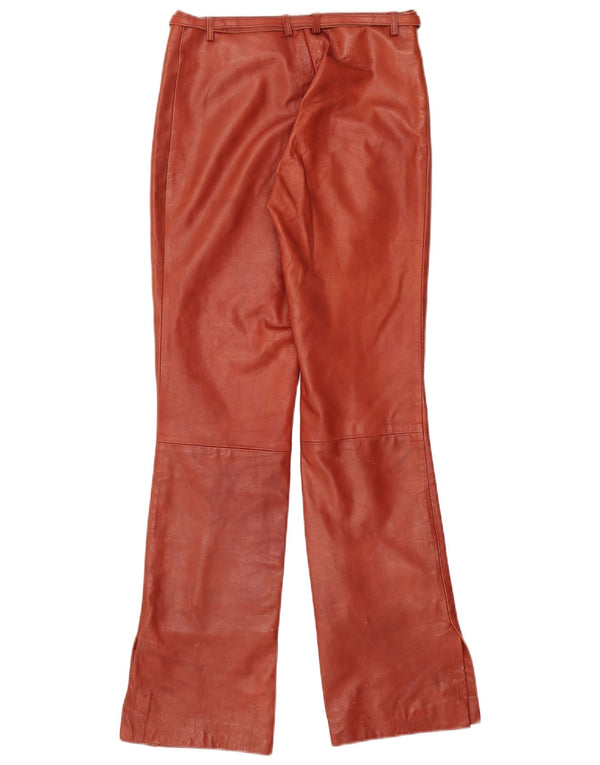 Calça feminina vintage de couro bootcut pequena W27 L31 marrom