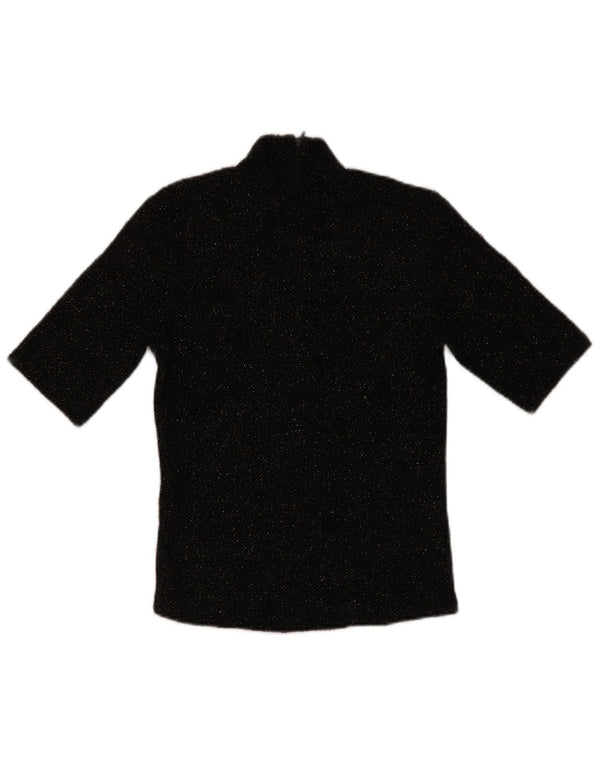 Blusa feminina Zara Top UK 10 pequena poliéster manchado preto