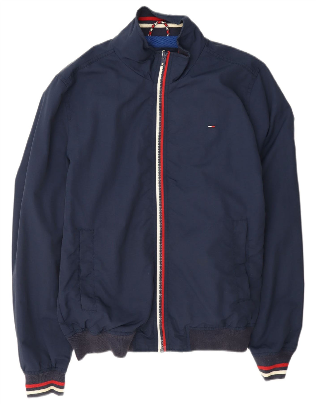 Tommy Hilfiger Mens Bomber Jacket UK 38 Médio Azul Marinho Listrado Poliamida