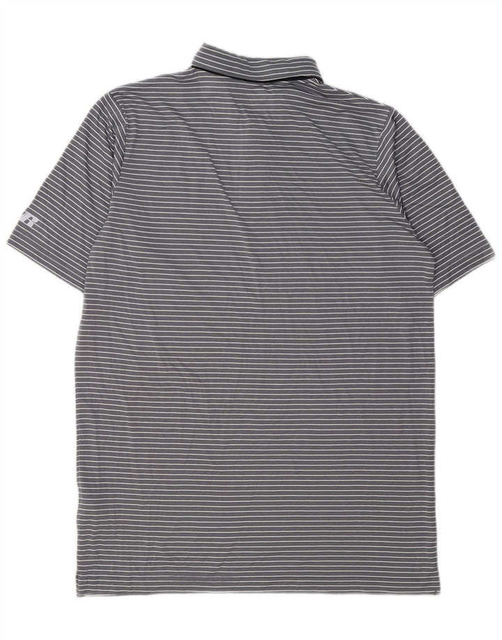 Camisa polo masculina RUSSELL ATLÉTICA Reino Unido 38/40 poliéster listrado cinza médio