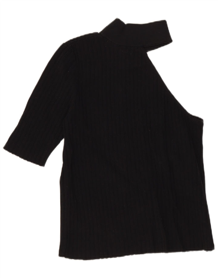 Zara Womens Crop One Ombro Top Reino Unido 12 Médio Preto Nylon