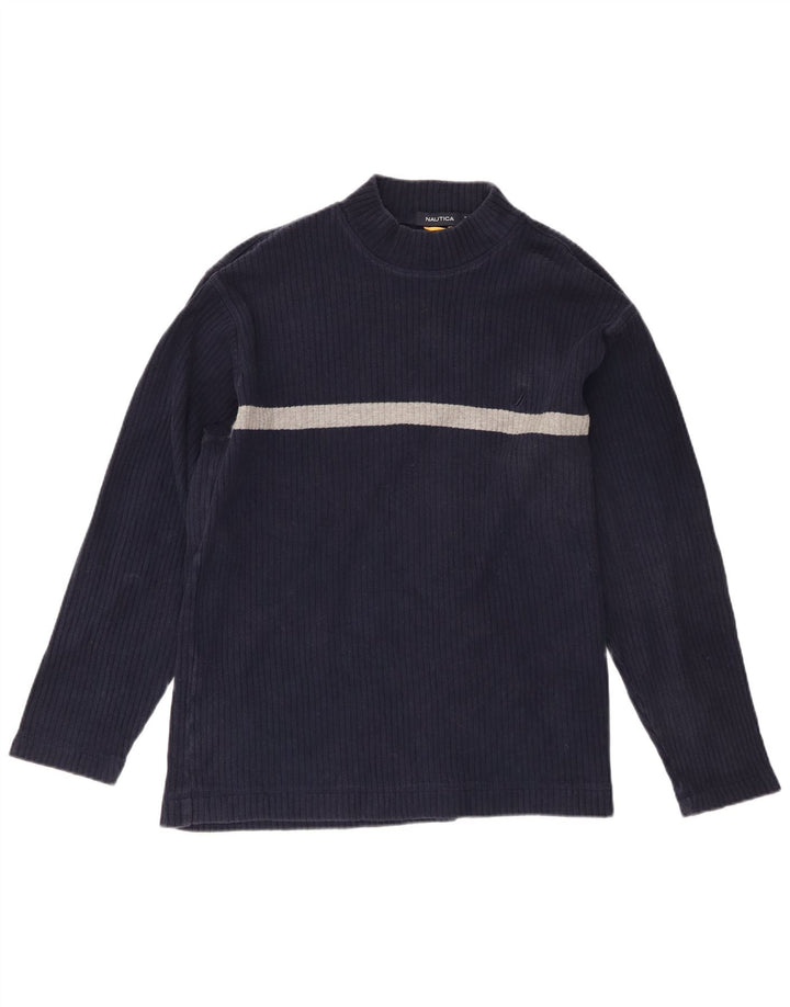 Top masculino Nautica de manga comprida médio azul marinho algodão colorblock